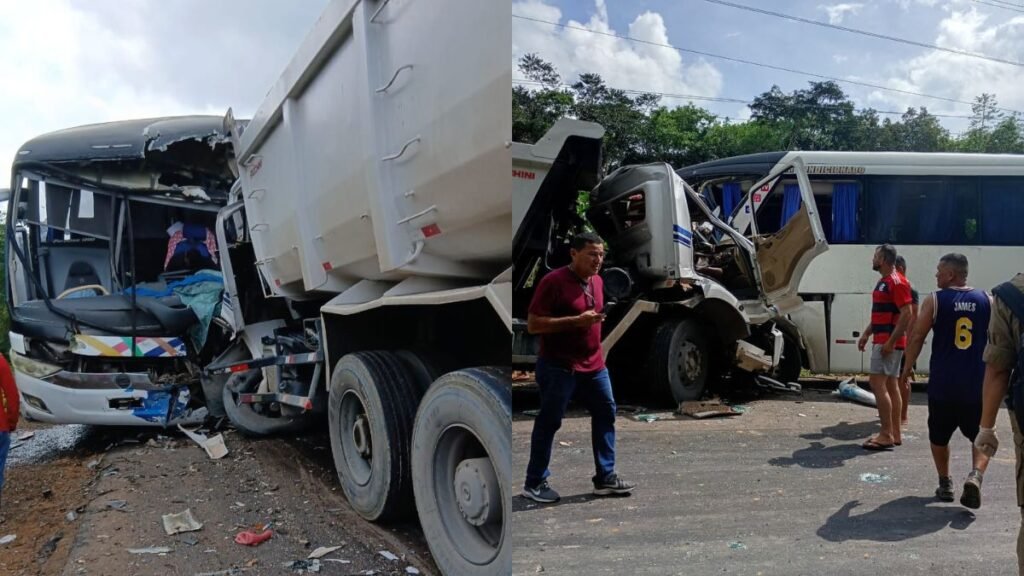 Acidente entre caminhão e ônibus na AM-010